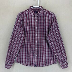 UNTUCKit Mens‎ Large Red Blue Plaid Wrinkle Free Cotton Button Up Shirt